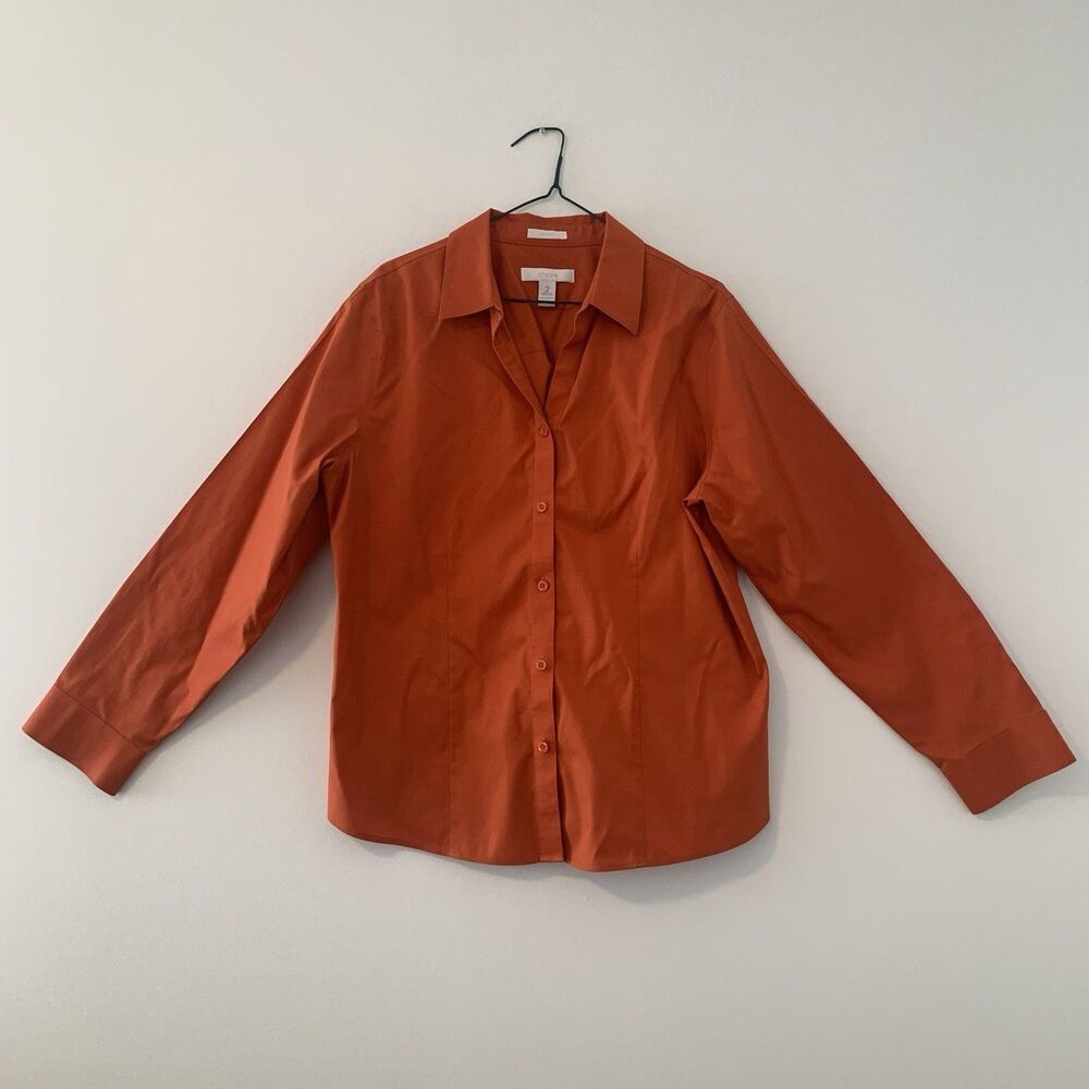 Chico’s No Iron Button Up Top Shirt Work Career Orange - Size 2 Large